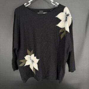 Aaeda Floral Black Sweater Women XL Embellished
